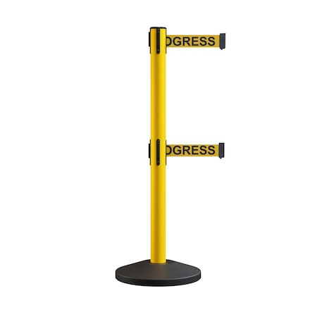 Stanchion Double Belt Barrier Yellow Post  13ft. Cleaning... Belt